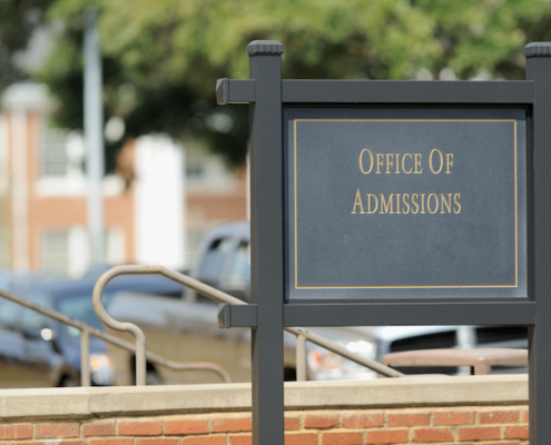 sign outside college admissions office