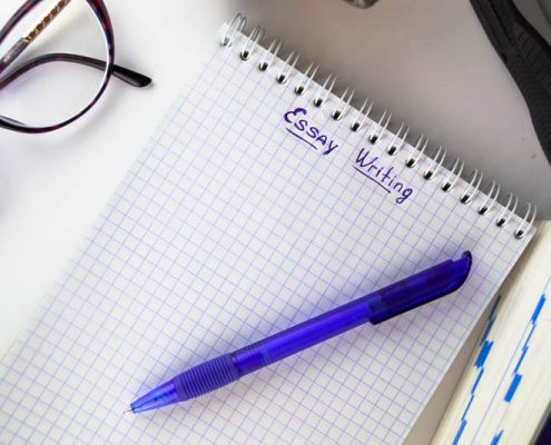 blank page of paper titled essay writing