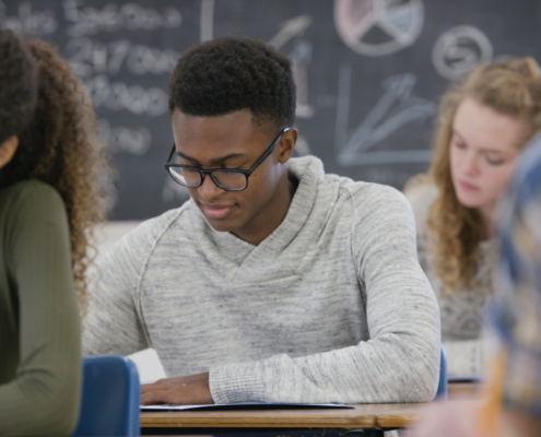 student taking college admissions exam